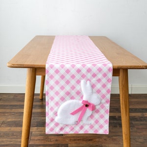 Pink Easter Bunny Table Runner, Pink Check with Applique Bunny