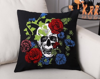 Halloween Floral Sugar Skull  Pillow Cover