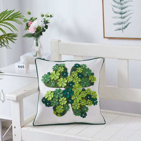 St Patrick's Day Green Four Leaf Clover Throw Pillow Cover