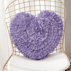 Heart Pillow, Heart Shaped Ruffle Decorative Throw Pillow (Purple)