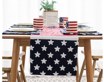 Embroidered American Flag Stars and Stripes Table Runner