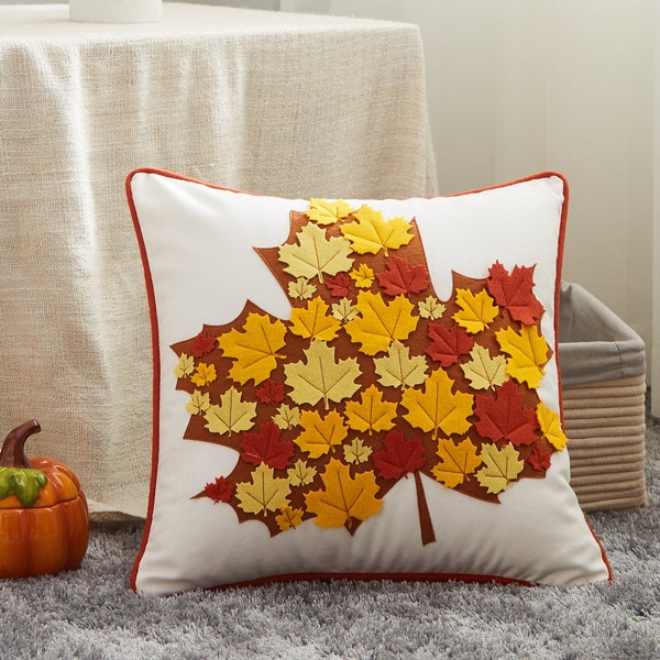 Fall Leaf Pillow Covers,  Hello Fall 3D handmade Pillows, Fall Pillows