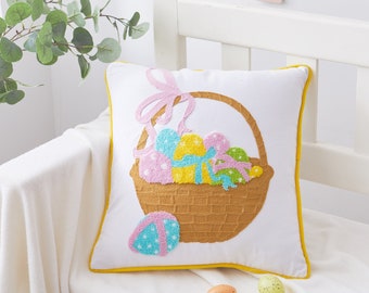 Easter Eggs East Basket Throw Pillow Cover