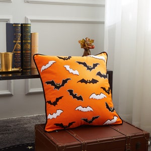 Halloween Bats Orange Pillow Cover image 1