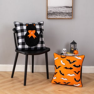 Halloween Bats Orange Pillow Cover image 4