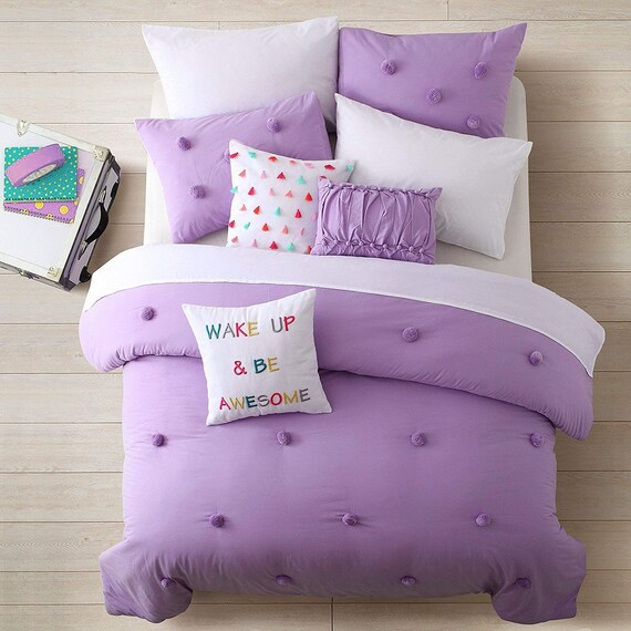 Purple Comforter Set Pom Pom Birthday Gift For Teens Daughter Etsy