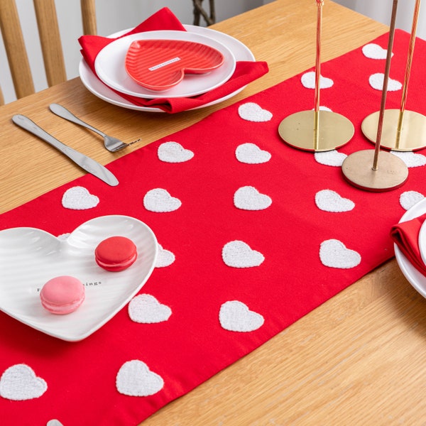 Valentines Day Embroidery Hearts Table Runner