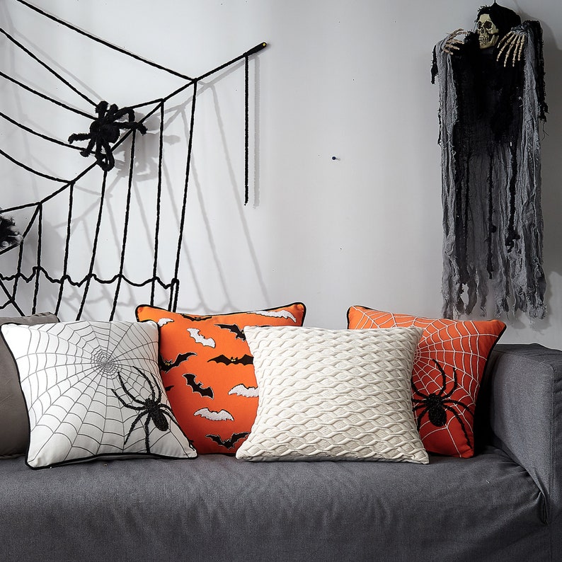 Halloween Bats Orange Pillow Cover image 5