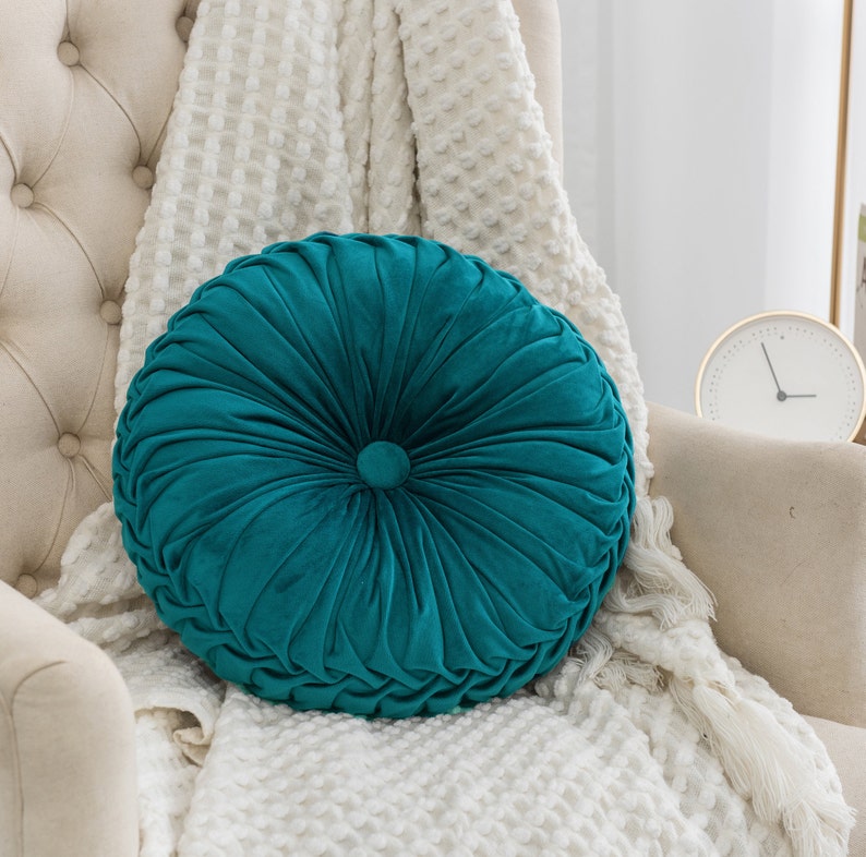 Round 14.5 Pintuck Throw Pillows Teal Color Etsy