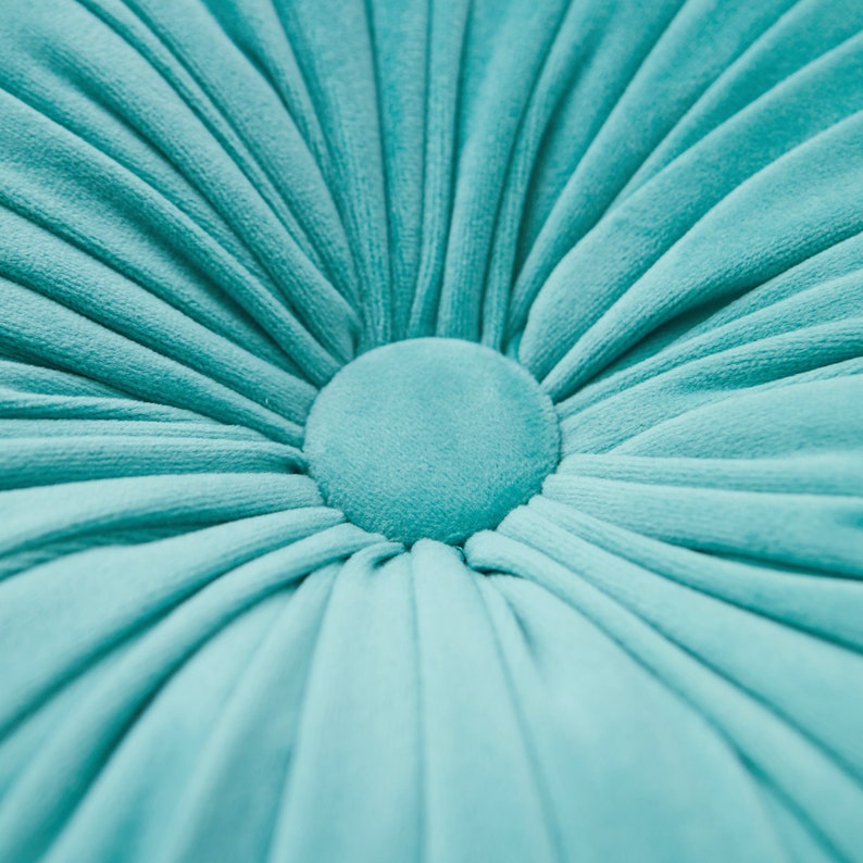 Round 13.5 Pintuck Pillow Velvet Pillow Aqua Pillow Etsy