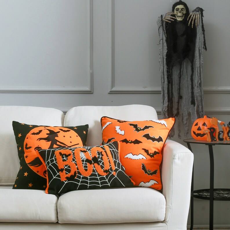 Halloween Bats Orange Pillow Cover image 10