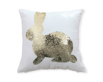 Easter Pillows Cover, Reversible Sequin Easter Bunny Pillow Cover Gold and Teal