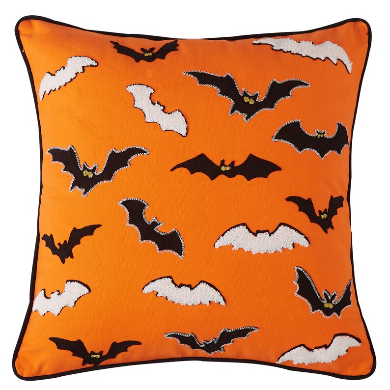 Halloween Bats Orange Pillow Cover image 2