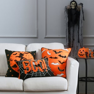 Halloween Bats Orange Pillow Cover image 7