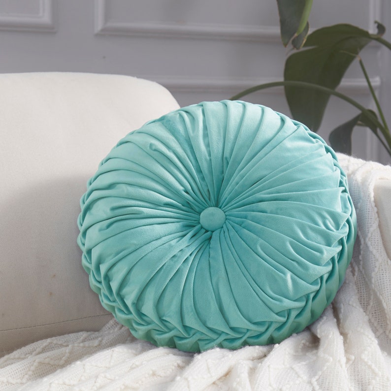 Round 13.5 Pintuck Throw Pillow Aqua