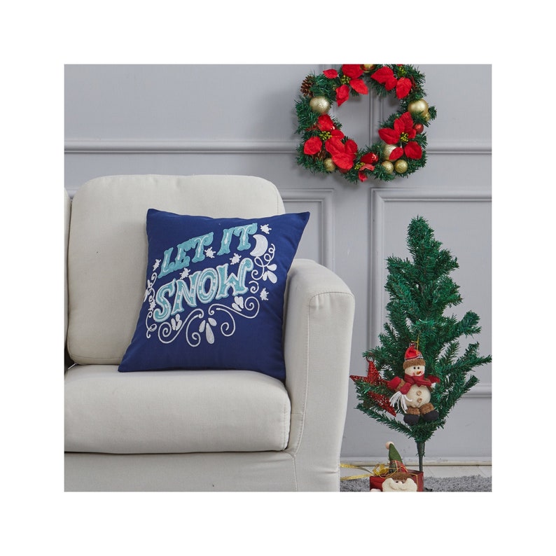 Let It Snow Navy Blue Christmas Throw Pillow Cover 