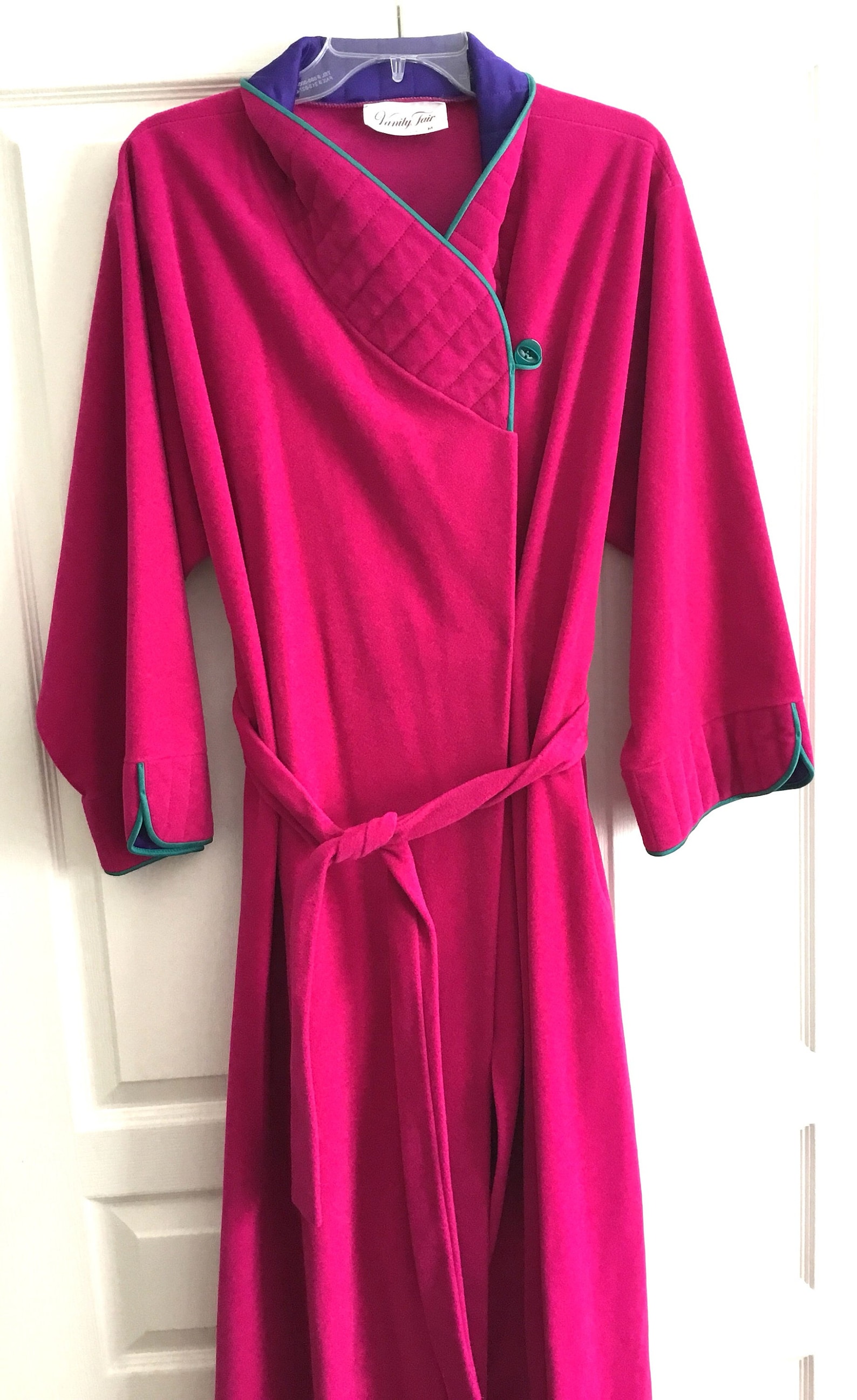 Vanity Fair Womens Velour Robe Medium Quilted Collar Cuff Wrap Etsy