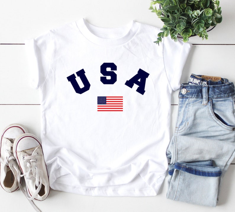 American Flag T-Shirt Toddler Boys 2T 3T 4T 5T Patriotic USA Spirit