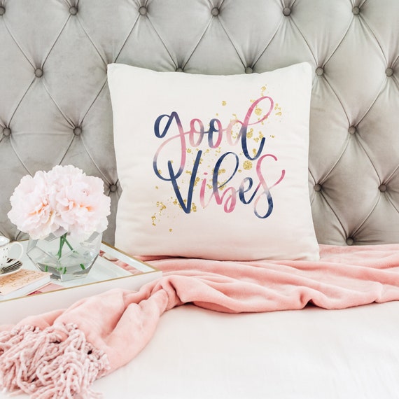 Good Vibes Throw Pillow Housewarming Gift College Student Teen Girl Bedroom Decor Positive Vibes Only Gypsy Soul Hippie Boho Chic Decor