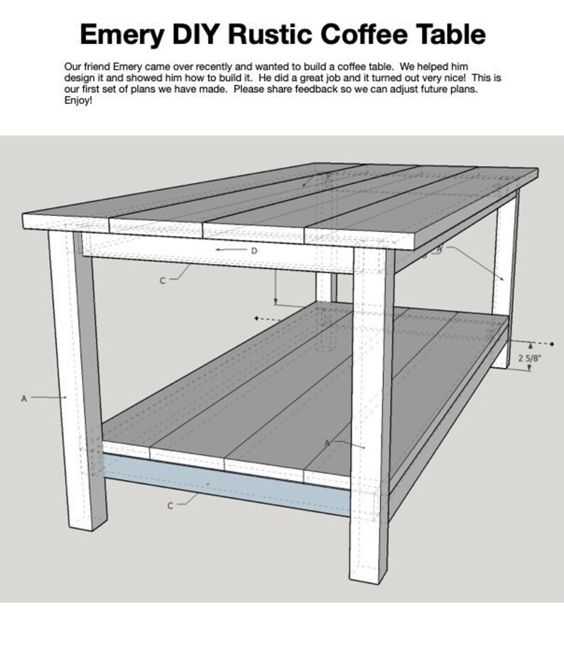Simple DIY Coffee Table Plans Etsy