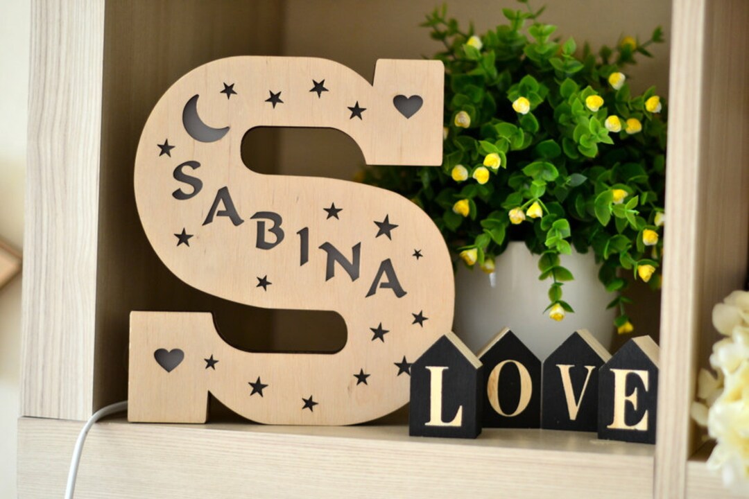 Teenage Girl Room Decor Wooden Letter Lamp Letter S Light - Etsy
