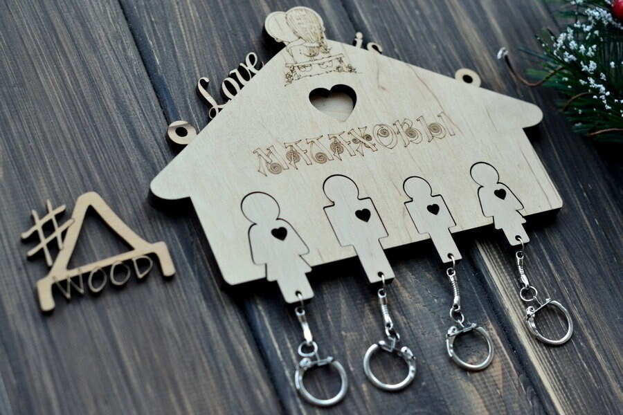 Family Key Holder Personalized Wooden Keychain Keychain Etsy