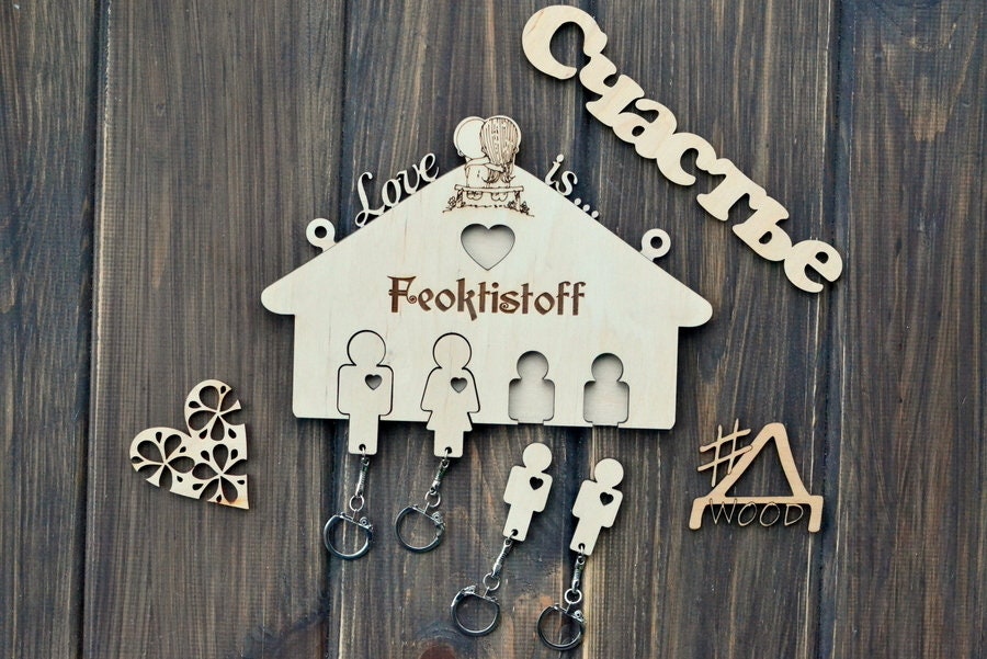 Family Key Holder Personalized Wooden Keychain Keychain Etsy