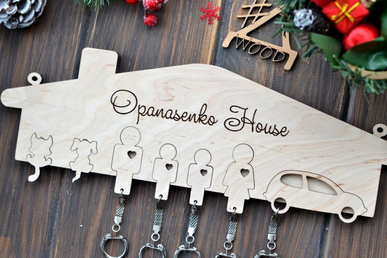 Big Family Wood Key Holder for Wall Couple Kids Car Keyring Etsy