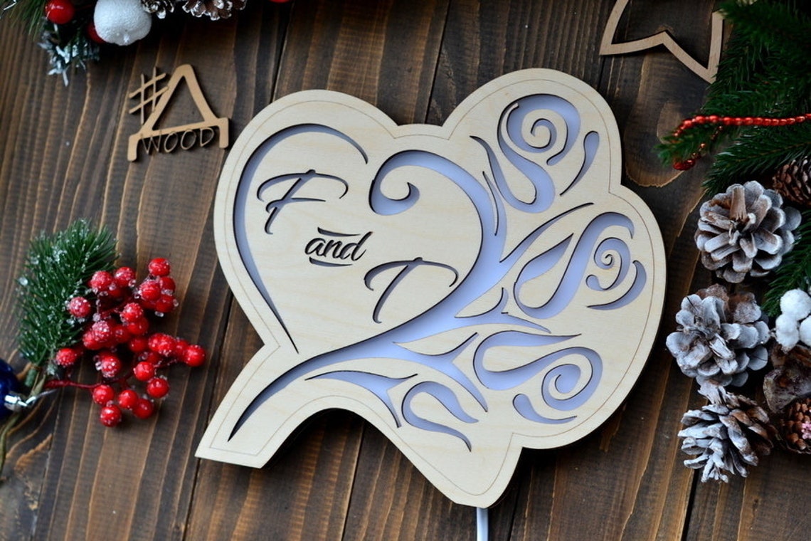 Custom Valentines Day Gift Laser Cut Wood Heart Night Light | Etsy