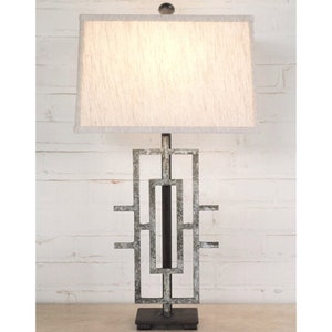 Handmade Geometric Iron Table Lamp with Shade, 26 Inch Tall Vintage Style Lamp, Gray Lamp, White Lamp, Living Room Lamp, Mother&#39;s Day Gift