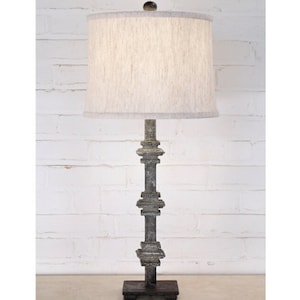 28" Tall Unique Square Collar Farmhouse Style Handmade Iron Table Lamp with Shade.  Click For More Options!