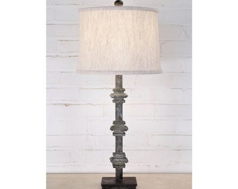 28" Tall Unique Square Collar Farmhouse Style Handmade Iron Table Lamp with Shade.  Click For More Options!