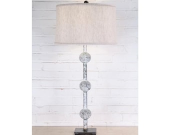 Handmade Iron Table Lamp with Linen Shade - Modern Rustic Spheres Lighting (38")