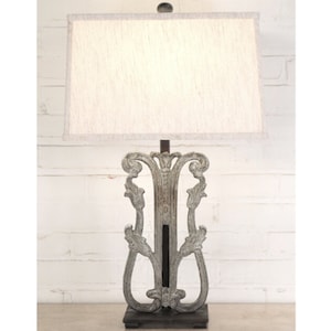 Shabby Chic Lamp with Linen Shade - Handmade Vintage Style Lamp - 26&quot; Tall Lamp - Table Lamp for Living Room, Bedroom, Entryway Table-Unique