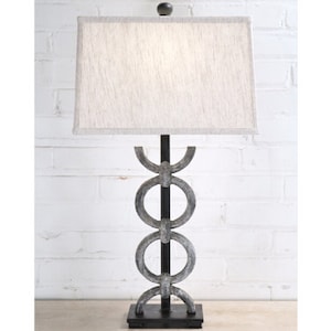 Handmade Modern Table Lamp with Shade - 26&quot; Tall - Table Lamp for Living Room, Bedroom, Entryway Console - Made From Cast Iron and Steel