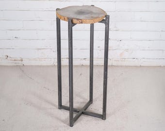 Agate Side Table-Natural Stone End Table-Handmade Bedside Table-Agate Drink Table-Organic Edge-24" Tall Small Table-Living Room Furniture