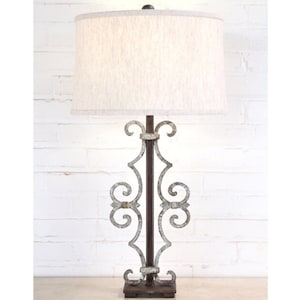 Antique Style Lamp with Shade - Farmhouse Table Lamp - Handmade Lamp - Accent Lamp for Bedroom, Living Room, Entryway - Ferro Designs LLC
