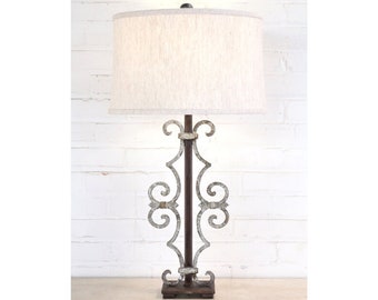 Antique Style Lamp with Shade - Farmhouse Table Lamp - Handmade Lamp - Accent Lamp for Bedroom, Living Room, Entryway - Ferro Designs LLC
