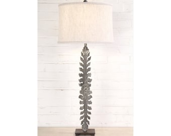 39" Tall Unique Handmade Iron Vintage Style French Country Large Leaf Buffet Table Lamp with Linen Shade.  Click for More Options!