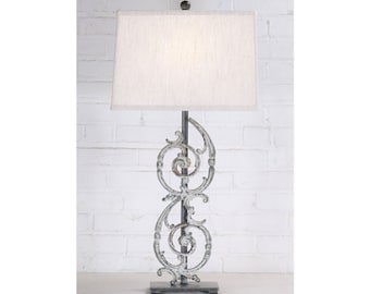 Handmade Iron Table Lamp with Linen Shade - Modern Rustic Pontalba Lighting (33")