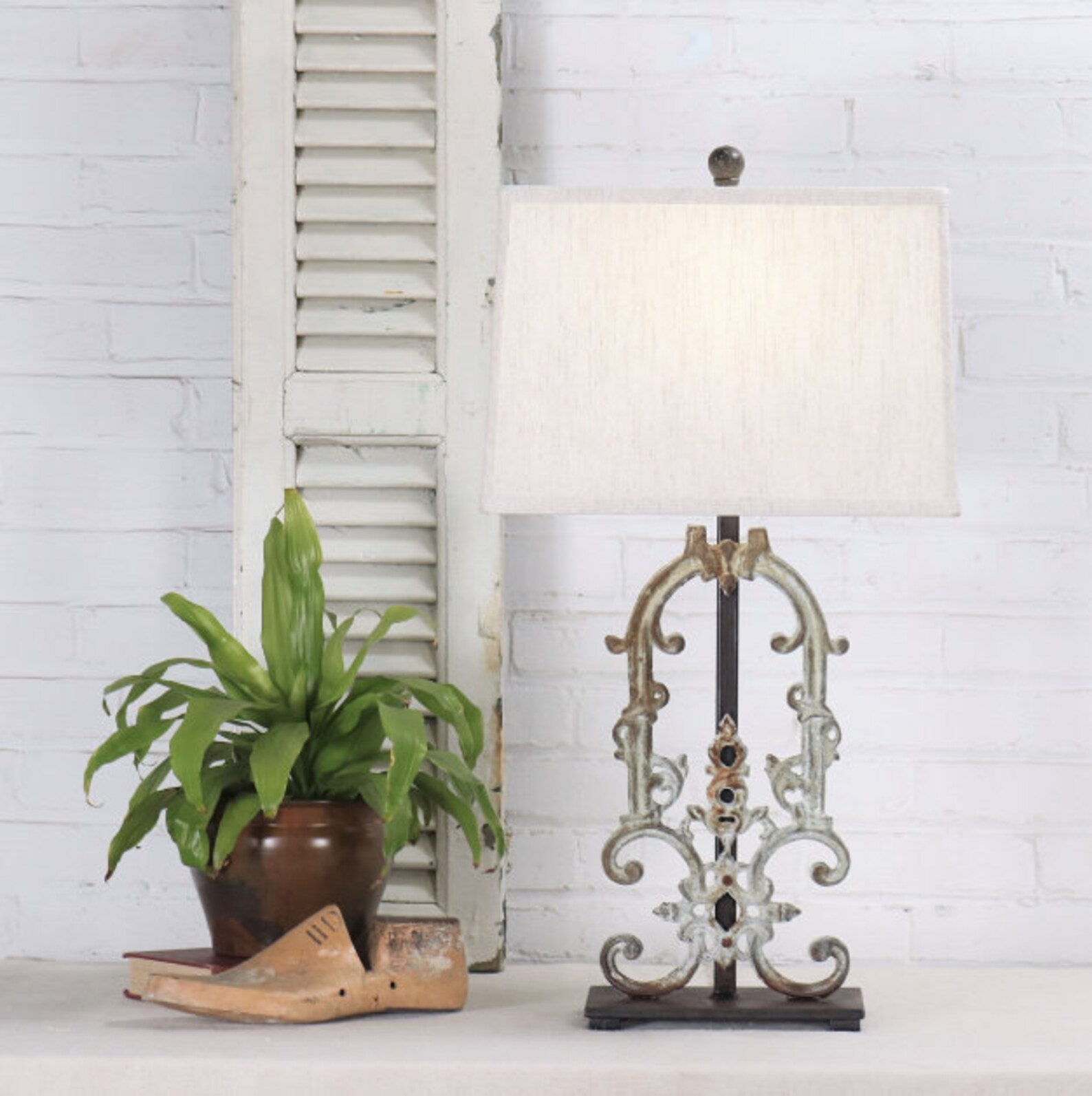 French Country Table Lamp With Shade Shabby Chic Accent Lamp Etsy