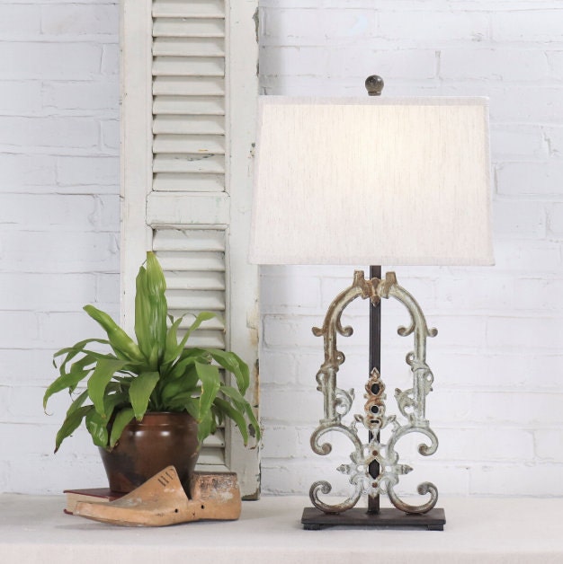 French Country Table Lamp With Shade Shabby Chic Accent Lamp Etsy