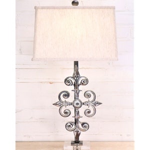 26&quot; Tall Handmade Vintage Style Table Lamp with Acrylic Base and Linen Shade - Farmhouse Lamp - Accent Lamp - Living Room - Bedside Lamp