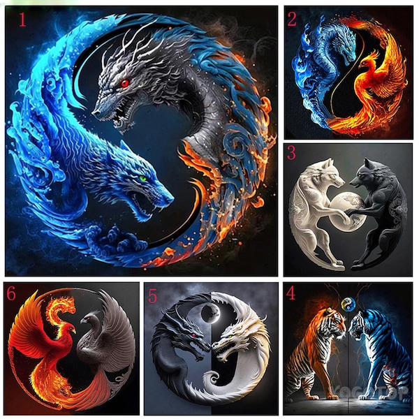 Yinyang animal dragon phoenix loup tigre Perceuse complète 5D bricolage diamant broderie diamant peinture Resine strass mosaïque décoration