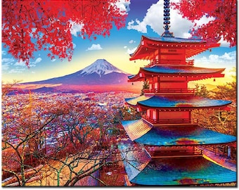 Japan Fuji Mountain temple Diamond diamond painting embroidery full drill cross stitch Square/Round ,wall decoration gift