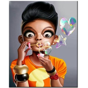 5d diamond painting African woman embroidery with diamonds Full drill mosaic cartoon Fashion girl blowing bubbles decor