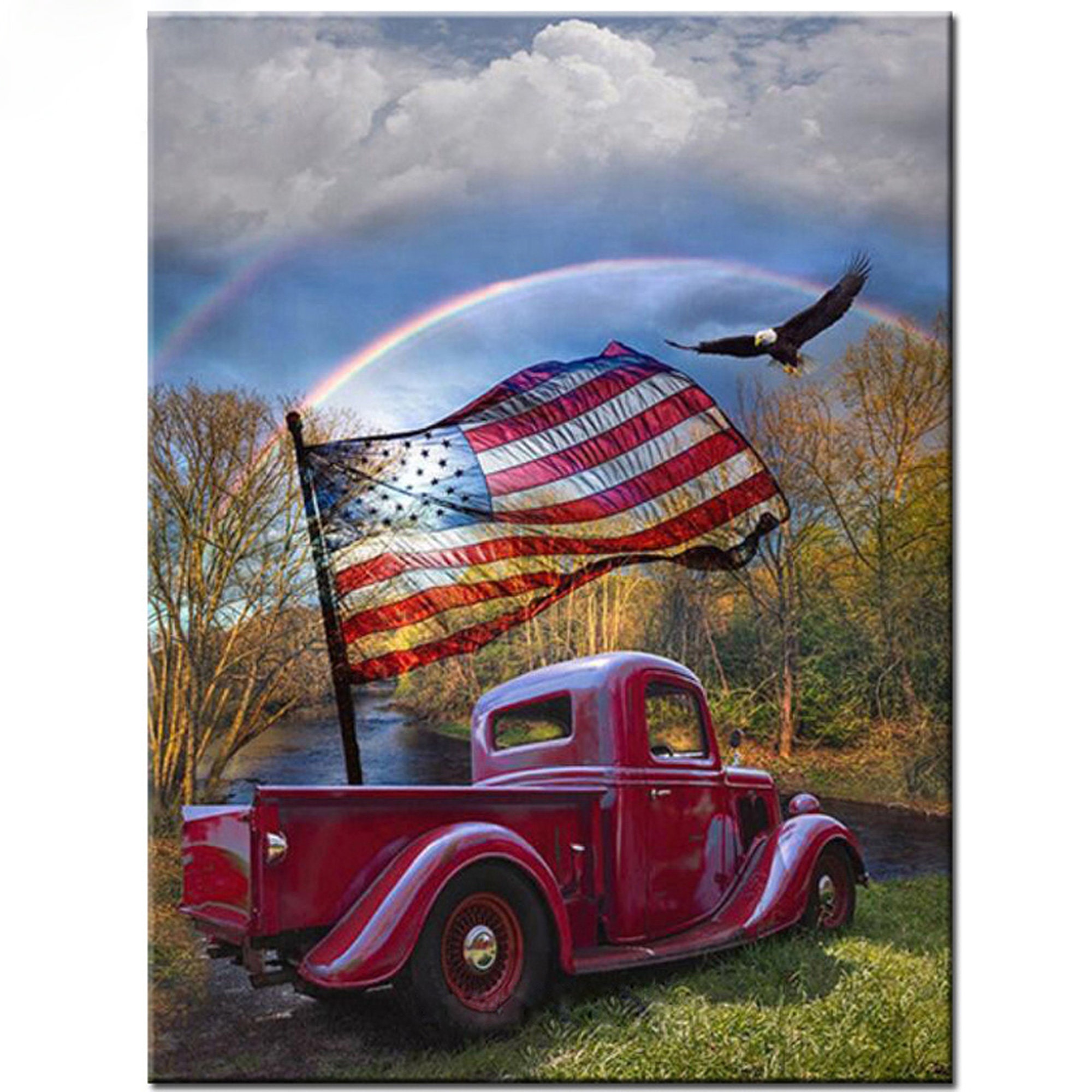 FINISHED Diamond Painting Truck and American Flag