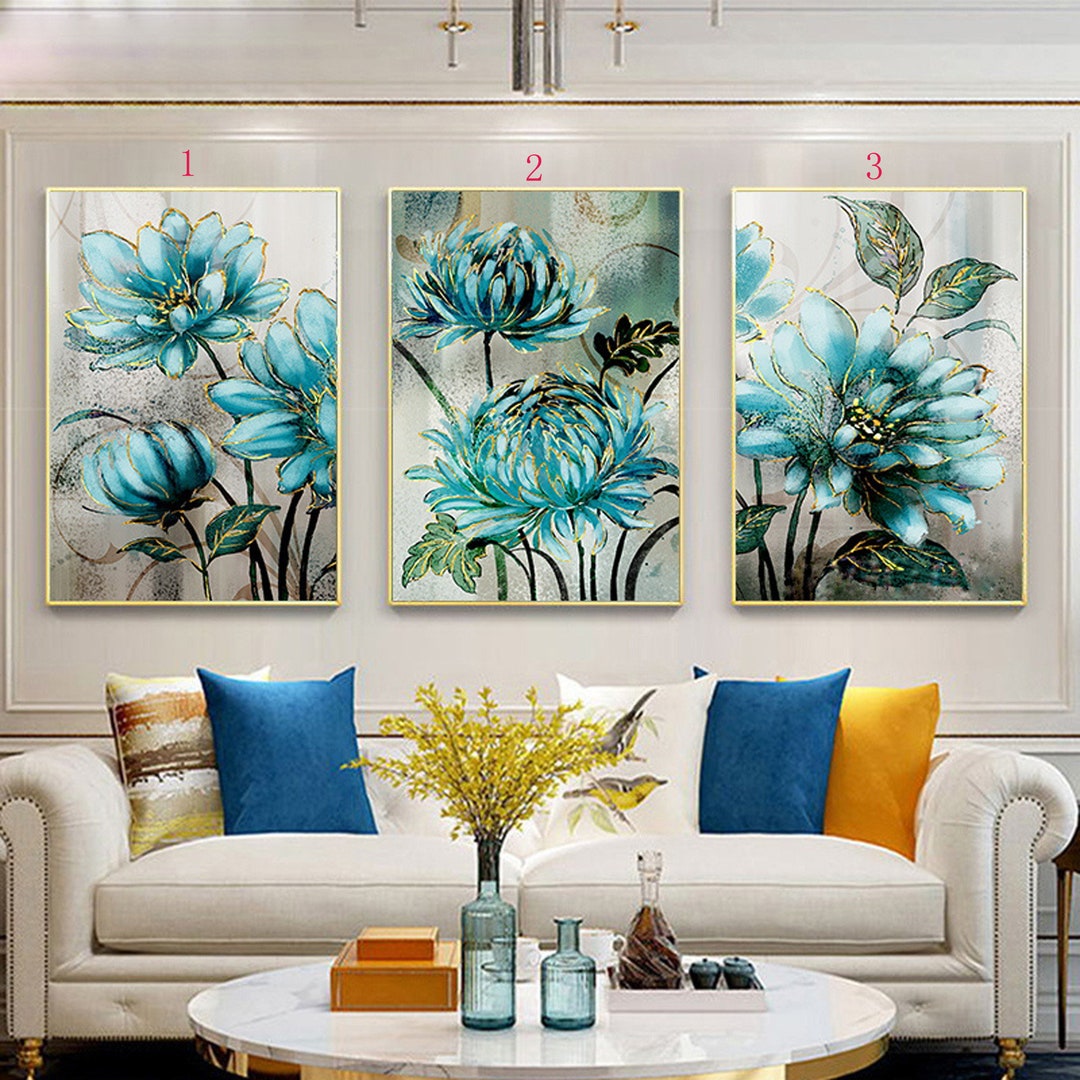 Abstract Diy Diamond Painting Blue Flowers Golden Lace Noble - Etsy