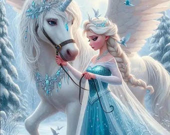 Diamond Painting Kit Unicorn Winter Fantasy, 5D volledige boor
