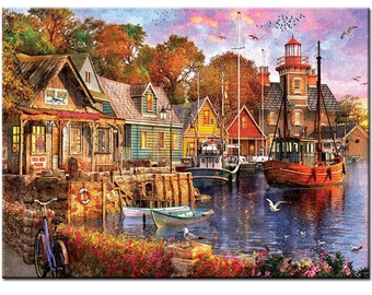 Full DIY 5D Diamond Painting Harbor Hut at Dusk Cross Stitch Diamond Embroidery Rhinestones Mosaic Home Decor Picture